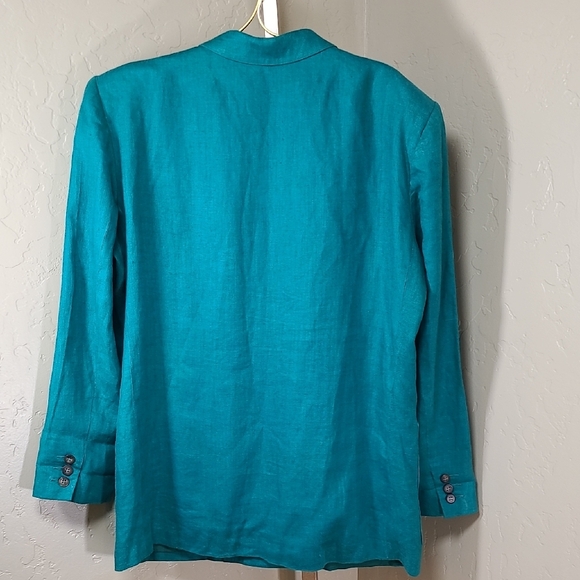 Liz Claiborne Vintage 100% Linen Blue Double-Breasted Blazer Jacket Size 12 - Picture 8 of 15